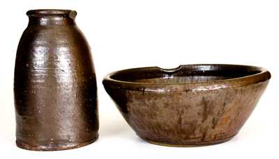 Lot of Two: Rare Spouted Bowl and Jar att. Long Family, Crawford County, Georgia