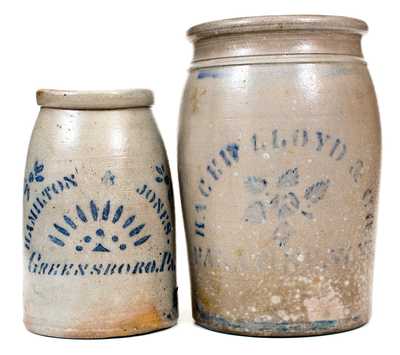 Lot of Two: GREENSBORO, PA Stoneware Jar and PALATINE, W. VA Stoneware Jar