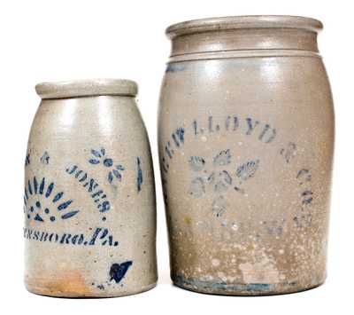 Lot of Two: GREENSBORO, PA Stoneware Jar and PALATINE, W. VA Stoneware Jar