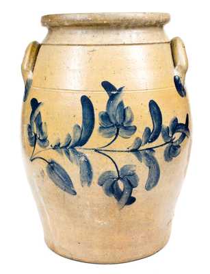 7 Gal. Beaver, PA Stoneware Jar with Elaborate Cobalt Floral Decoration
