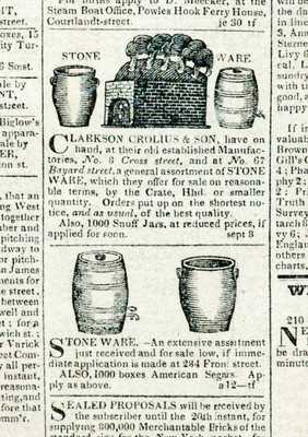 1825 Clarkson Crolius Newspaper Advertisement