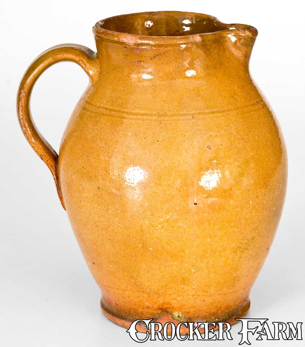 New England Redware Pitcher with Bright Orange Glaze -- Lot 427 -- July ...