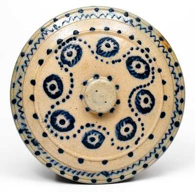 Rare Domed Stoneware Lid with Profuse Cobalt Decoration, New York State origin