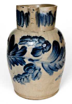 Exceptional Two-Gallon H. MYERS Stoneware Pitcher w/ Profuse Cobalt Floral Decoration