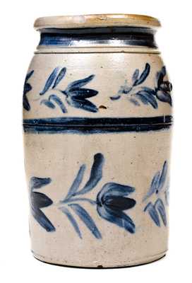 Rare Atchison (New Geneva, PA) Stoneware Jar w/ Elaborate Freehand Floral / Stripe Decoration
