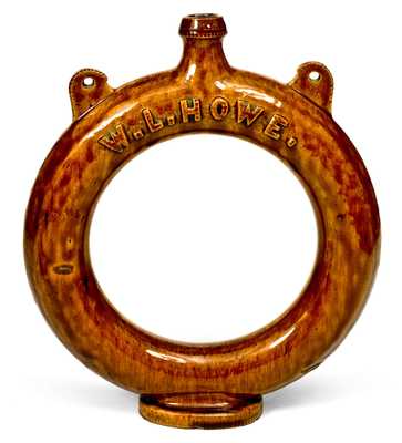 Very Rare J. DARROW (Baldwinsville, NY) Rockingham Pottery Ring Flask