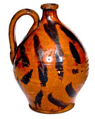 Very Rare Cain Pottery, Sullivan County, Tennessee Redware Jug with Elaborate Manganese Decoration