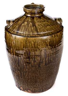 Unusual 5 Gal. Catawba Valley, NC Alkaline-Glazed Stoneware Three-Handled Jar