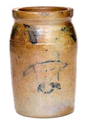 Important Pint-Sized Stoneware Jar att. R.J. Grier, Chester County, PA, with Self-Portrait