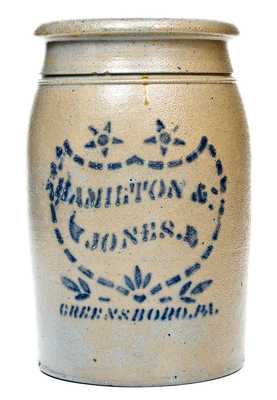 HAMILTON & JONES / GREENSBORO, PA Stoneware Jar w/ Shield Decoration