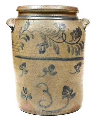Rare Morgantown, WV Stoneware Jar w/ Molded Handles and Brushed Floral Decoration