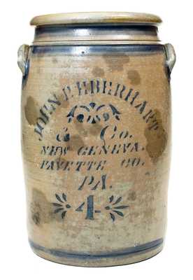 4 Gal. JOHN B. EBERHART & CO. / NEW GENEVA / FAYETTE CO., PA Stoneware Jar