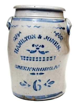 6 Gal. HAMILTON & JONES / GREENSBORO, PA Stoneware Jar