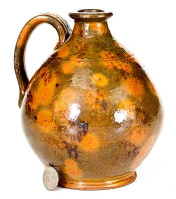 Fine Small-Sized New England Redware Jug with Sponged Manganese Decoration
