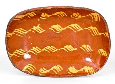 Large-Sized Redware Loaf Dish with Profuse Yellow Slip Decoration, probably Norwalk, CT