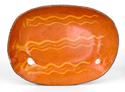 Redware Loaf Dish with Yellow Slip Decoration