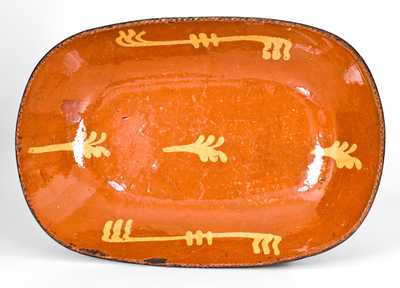 Redware Loaf Dish with Yellow Slip Decoration, Philadelphia or possibly NJ