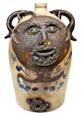 Exceedingly Rare and Important Twenty-Gallon Stoneware Face Water Cooler