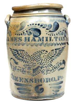 Outstanding JAS. HAMILTON & CO. / GREENSBORO, PA Stoneware Jar with Stenciled Eagle