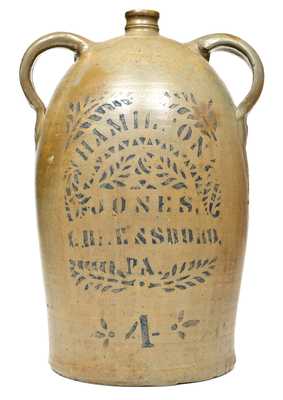 4 Gal. HAMILTON & JONES / GREENSBORO, PA Stoneware Double-Handled Jug