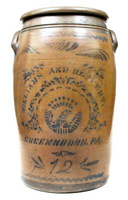 12 Gal. WILLIAMS & REPPERT / GREENSBORO, PA Stoneware Jar w/ Stenciled Eagle Decoration