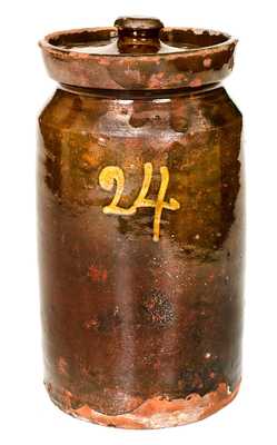 Rare Numbered Redware Apothecary Jar (24), att. Nathaniel Seymour, East Hartford, CT