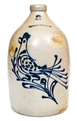 2 Gal. W. ROBERTS BINGHAMTON Stoneware Jug w/ Slip-Trailed Bird Decoration