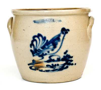 Fine 1 Gal. WHITES UTICA Stoneware Jar with Rooster Decoration