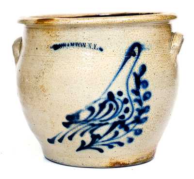 1 Gal. BINGHAMTON, N.Y. Stoneware Jar with Elaborate Slip-Trailed Bird Decoration