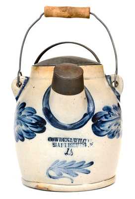 Fine 1 1/2 Gal. COWDEN & WILCOX / HARRISBURG, PA Stoneware Batter Pail w/ Leaf Decoration