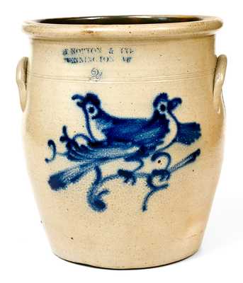 J. NORTON & CO. / BENNINGTON, VT. Stoneware Jar with Double Bird Decoration