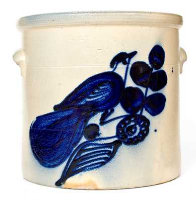 4 Gal. N. A. WHITE & SON / UTICA, NY Crock w/ Bold Paddletail Bird Decoration