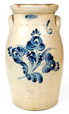 Fine 6 Gal. T. HARRINGTON / LYONS Stoneware Churn with Floral Decoration