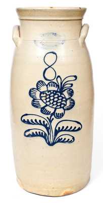 8 Gal. J. BURGER JR. / ROCHESTER, N.Y. Stoneware Churn with Slip-Trailed Floral Decoration
