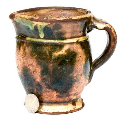 Squat Multi-Glazed Redware Pitcher, Strasburg, VA, circa 1890