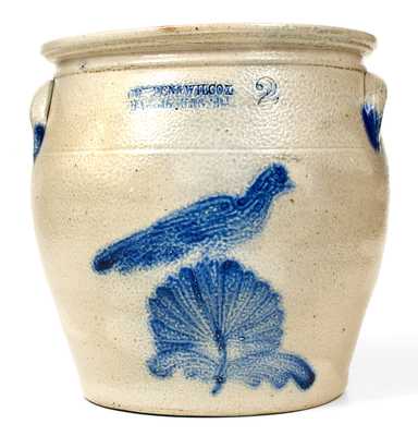 Unusual COWDEN & WILCOX / HARRISBURG, PA Stoneware Jar with Bird on Leaf Decoration