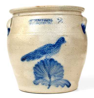 Unusual COWDEN & WILCOX / HARRISBURG, PA Stoneware Jar with Bird on Leaf Decoration