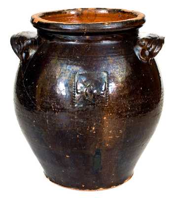 Very Unusual Redware Jar with Relief Federal Eagle Design, possibly Southern