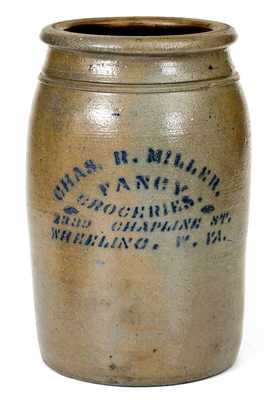 WHEELING, W. VA. Stoneware Advertising Jar, Western PA origin