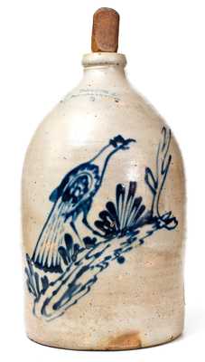 W. A. LEWIS / GALESVILLE, N.Y. Stoneware Jug w/ Elaborate Slip-Trailed Bird Decoration