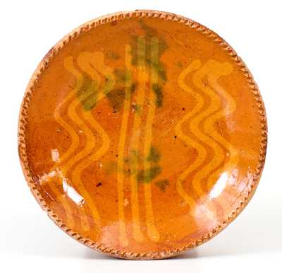 Redware Plate with Yellow and Green Slip Decoration