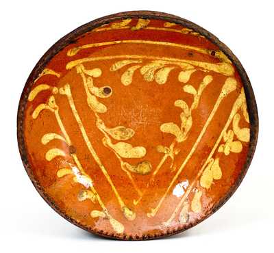 Small-Sized Redware Plate with Profuse Yellow Slip Decoration
