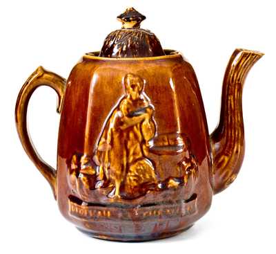 Rare J. MAYER / TRENTON, NJ Rockingham Rebekah at the Well Teapot (Arsenal Pottery) 