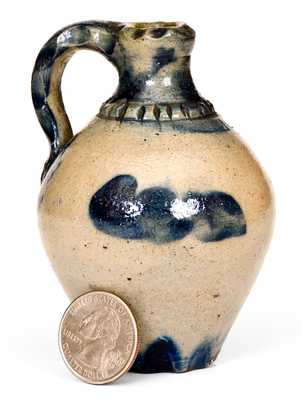 Fine Miniature New York State Stoneware Jug w/ Profuse Scalloping and Cobalt Decoration