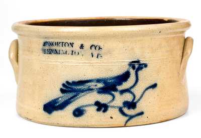 Rare J. NORTON & CO. / BENNINGTON, VT Stoneware Butter Crock w/ Bird Decoration