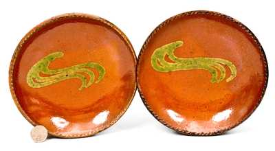 Lot of Two: Small-Sized Redware Plates with Green Slip Decoration