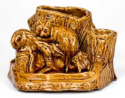 Exceptional Raccoon Match Holder by A. H. Prall at Fulper Pottery, Flemington, NJ, 1903