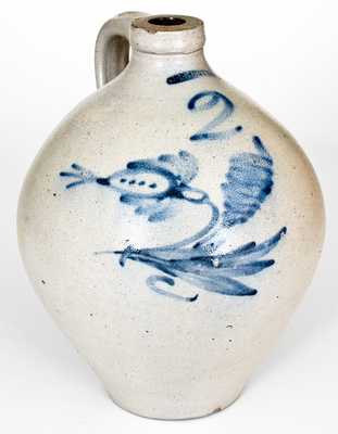 Rare ROCHESTER Stoneware Jug with Cobalt Floral Decoration