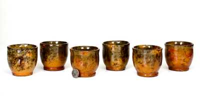 Lot of Six: Redware Custard Cups att. Jacob Medinger, Limerick, PA