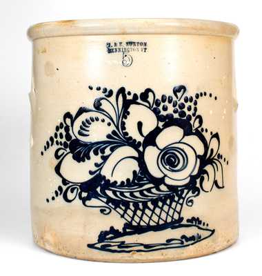 5 Gal. J. & E. NORTON / BENNINGTON, VT Crock w/ Elaborate Flowering Basket Decoration